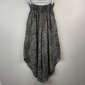 Bucketlist Smocked Waist Harem Pants Small Black Tan Leopard Print Boho Draped